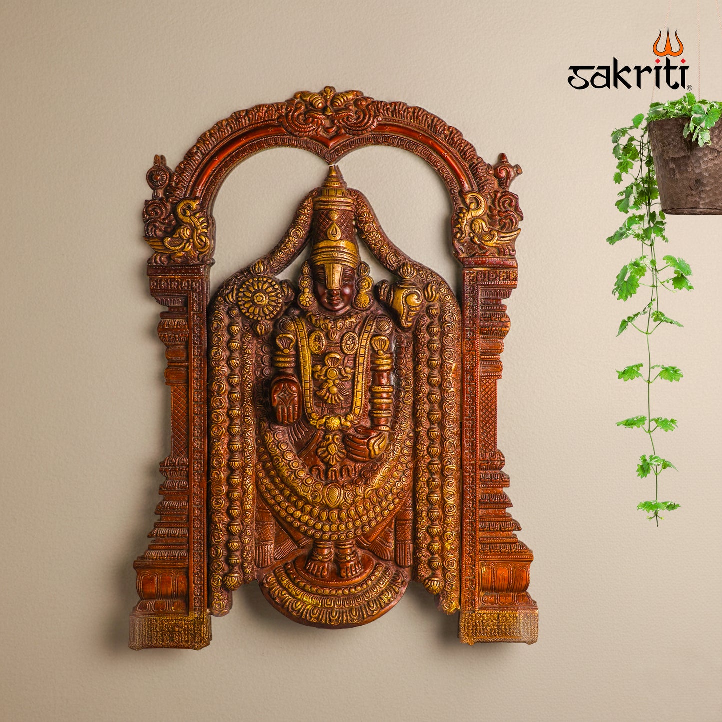 Sacred Needs Brass Balaji Wall Mount – 25.5 Inch Height | Large Decorative & Auspicious Wall Hanging for Temple, Pooja Room & Home Décor