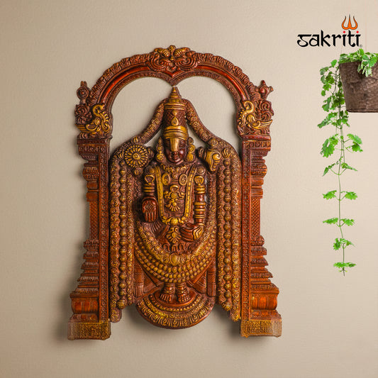 Sacred Needs Brass Balaji Wall Mount – 25.5 Inch Height | Large Decorative & Auspicious Wall Hanging for Temple, Pooja Room & Home Décor