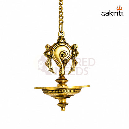 Brass 5 Mukh Shank Hanging Vilakku – 22 Inch (55.9 cm) Height | Traditional Brass Hanging Oil Lamp for Pooja Room, Temple & Home Decor