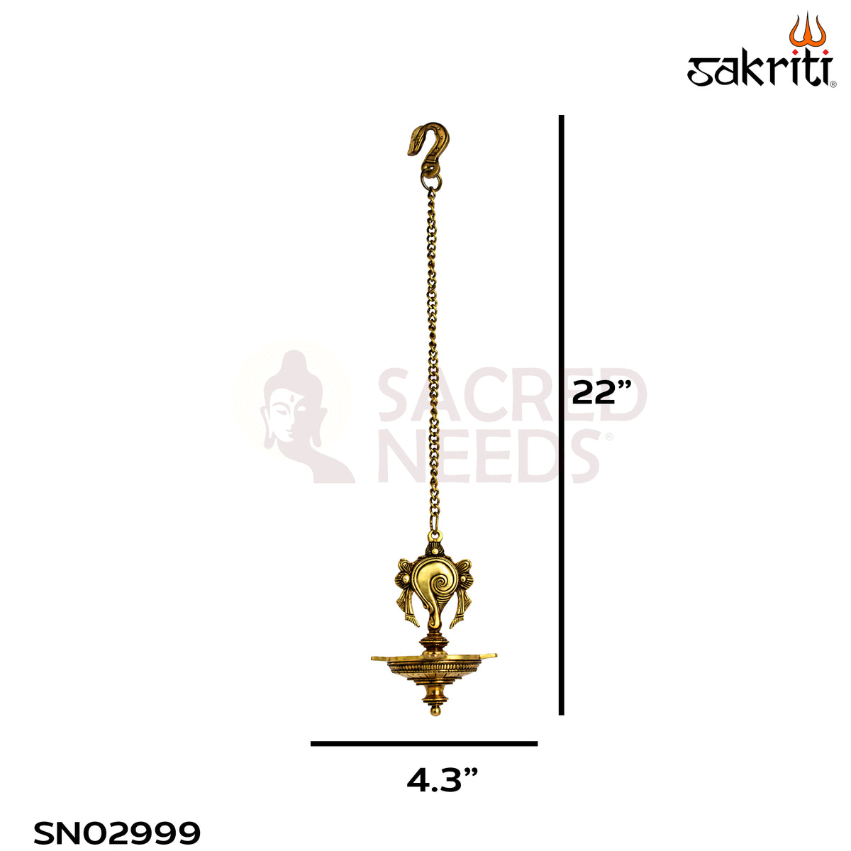 Brass 5 Mukh Shank Hanging Vilakku – 22 Inch (55.9 cm) Height | Traditional Brass Hanging Oil Lamp for Pooja Room, Temple & Home Decor