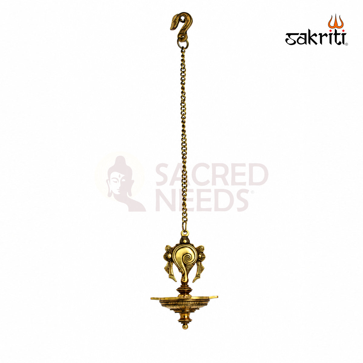 Brass 5 Mukh Shank Hanging Vilakku – 22 Inch (55.9 cm) Height | Traditional Brass Hanging Oil Lamp for Pooja Room, Temple & Home Decor