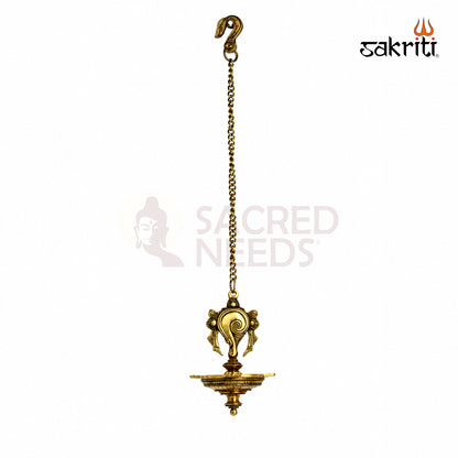 Brass 5 Mukh Shank Hanging Vilakku – 22 Inch (55.9 cm) Height | Traditional Brass Hanging Oil Lamp for Pooja Room, Temple & Home Decor