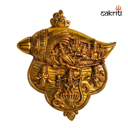 Sacred Needs Brass Vishnu with Shankh Wall Mount – 9.2 Inch Height (8 Inch Length) | Auspicious Wall Hanging for Pooja Room, Temple & Home Décor