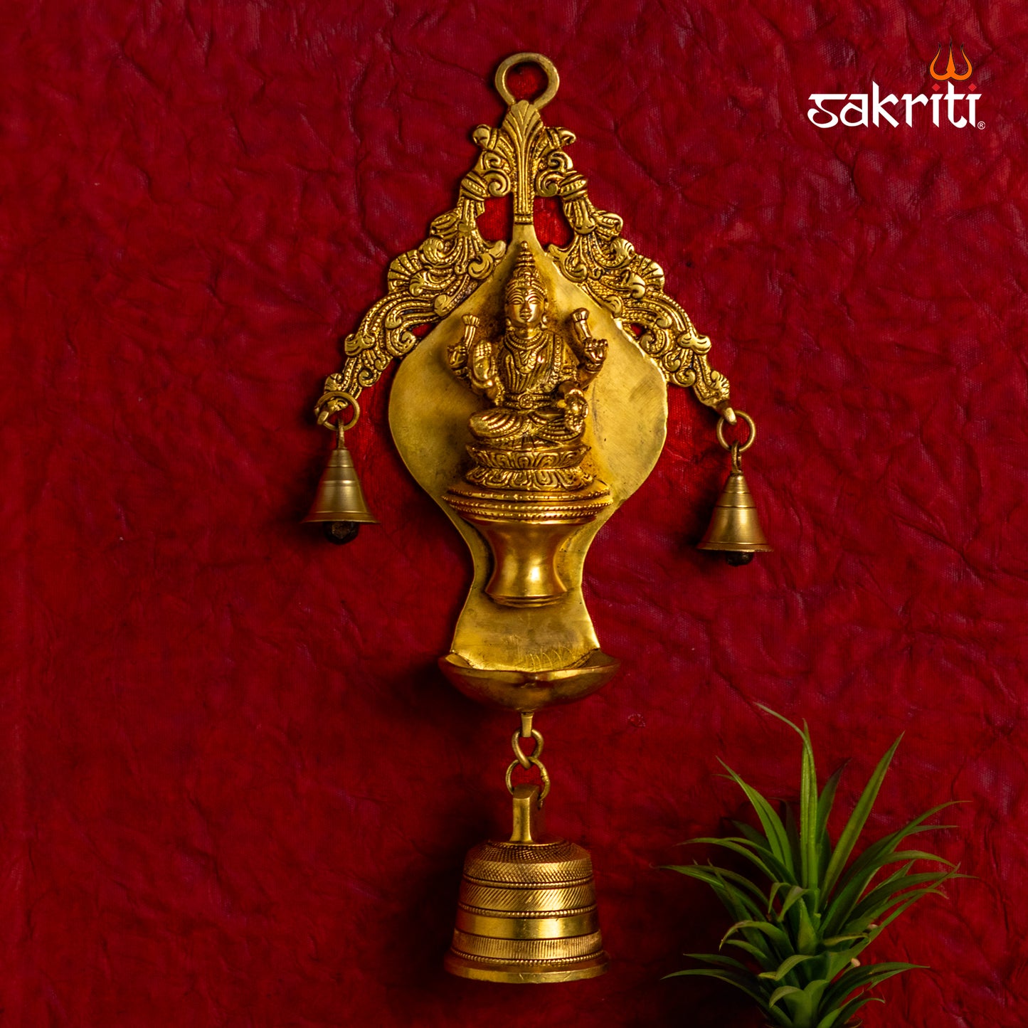 Brass Lakshmi Wall Mount with Deepam | 14 Inch Height | Traditional Hindu Wall Hanging for Pooja Room & Home Décor | SN03046