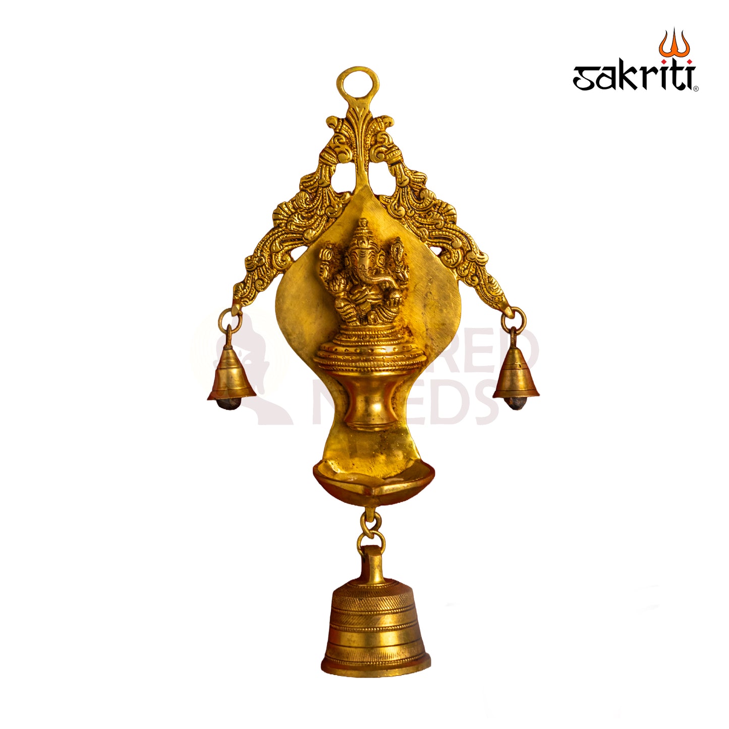 Brass Ganesha Wall Mount with Deepam | 14 Inch Height | Traditional Hindu Wall Hanging for Pooja Room & Home Décor | SN03047