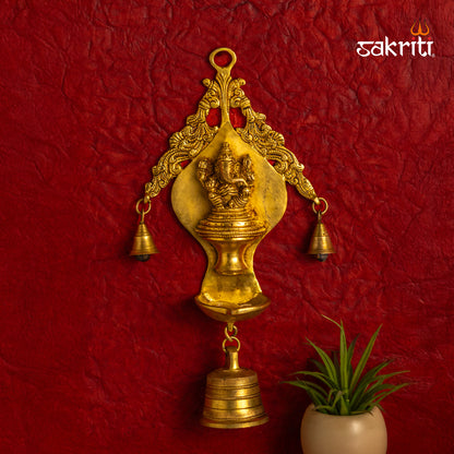 Brass Ganesha Wall Mount with Deepam | 14 Inch Height | Traditional Hindu Wall Hanging for Pooja Room & Home Décor | SN03047