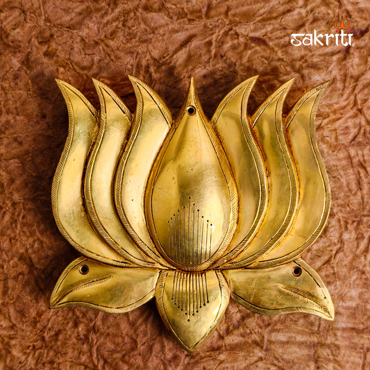 Sacred Needs Brass Lotus Wall Mount – 8 Inch (20.3 cm) Height | Decorative Brass Lotus Wall Hanging for Pooja Room & Home Décor