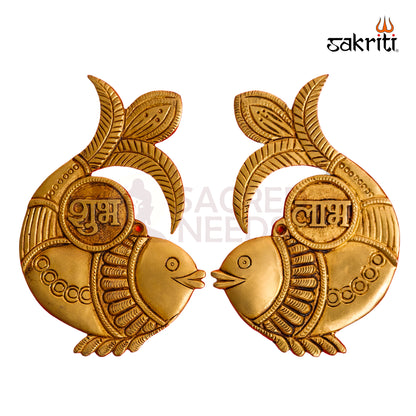 Sacred Needs Brass Fish Shubh Labh Wall Mount Set – 6 Inch (15.2 cm) Height | Auspicious Brass Wall Hanging for Pooja Room, Entrance & Home Décor