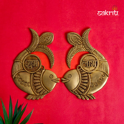 Sacred Needs Brass Fish Shubh Labh Wall Mount Set – 6 Inch (15.2 cm) Height | Auspicious Brass Wall Hanging for Pooja Room, Entrance & Home Décor