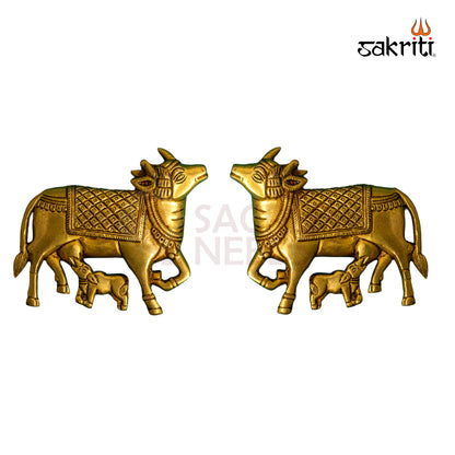 Sacred Needs Brass Cow & Calf Wall Mount Set – 4.6 Inch (11.7 cm) Height | Kamadhenu Brass Wall Hanging for Pooja Room & Home Décor