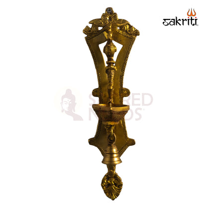 Sacred Needs Brass Annam Vilakku with Bell Wall Mount – 13 Inch (33 cm) Height | Traditional Brass Wall Lamp for Pooja Room & Temple