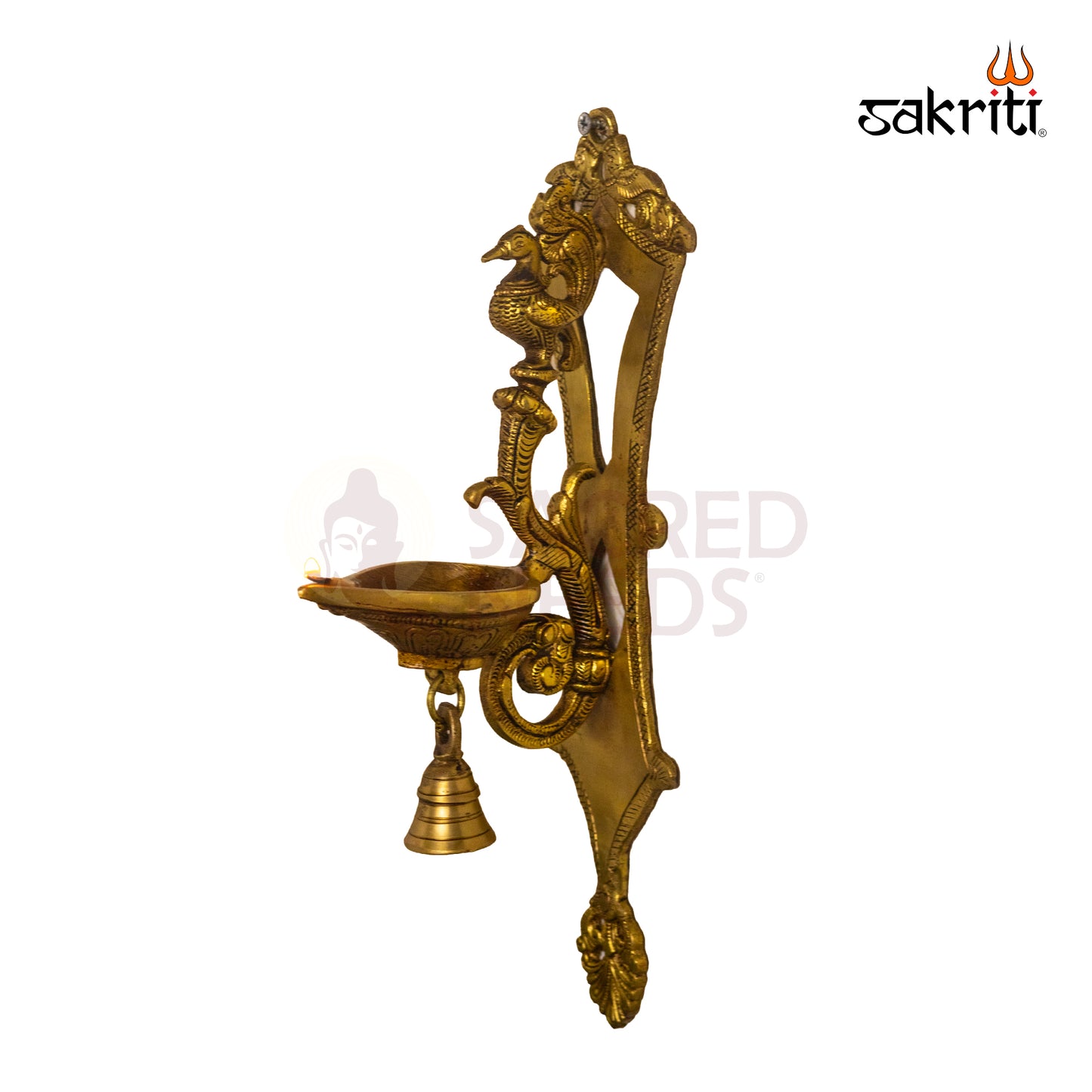 Sacred Needs Brass Annam Vilakku with Bell Wall Mount – 13 Inch (33 cm) Height | Traditional Brass Wall Lamp for Pooja Room & Temple
