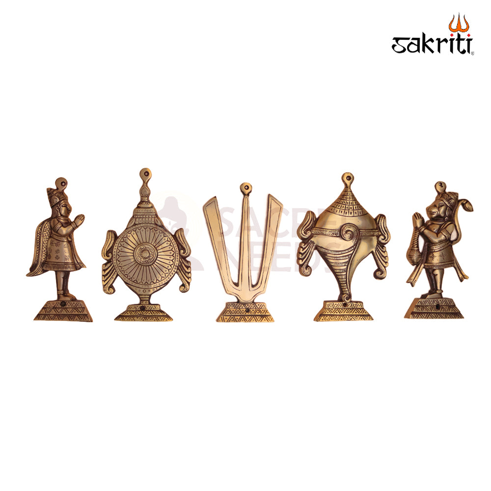 Sacred Needs Brass Namam Sangu Sakram Wall Mount with Garudan & Hanuman – 9 Inch (22.9 cm) Height | Decorative Brass Wall Plate for Temple & Pooja Room