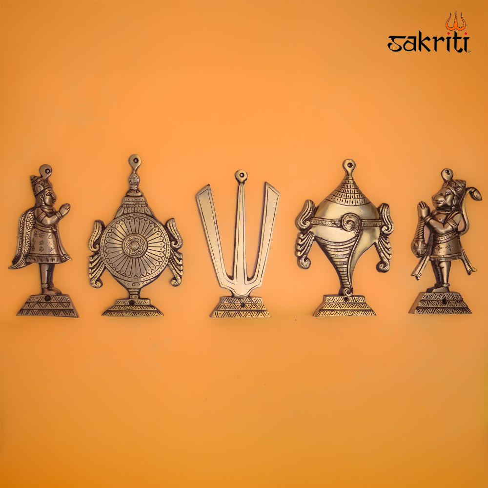 Sacred Needs Brass Namam Sangu Sakram Wall Mount with Garudan & Hanuman – 9 Inch (22.9 cm) Height | Decorative Brass Wall Plate for Temple & Pooja Room