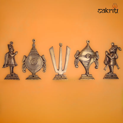 Sacred Needs Brass Namam Sangu Sakram Wall Mount with Garudan & Hanuman – 9 Inch (22.9 cm) Height | Decorative Brass Wall Plate for Temple & Pooja Room
