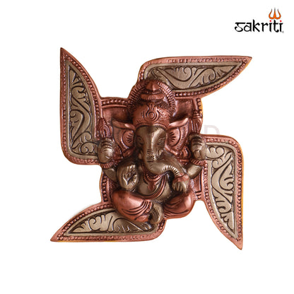 Sacred Needs Brass Swastik Ganesha Wall Mount – 6.3 Inch (16 cm) Height | Auspicious Swastik Ganesh Wall Hanging for Pooja Room & Home Entrance