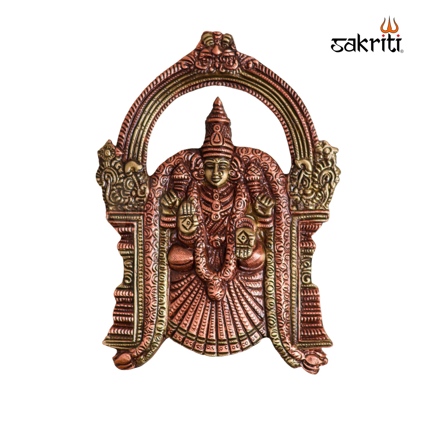 Sacred Needs Brass Padmavathi Wall Mounted Plate (BC) – 7.6 Inch (19.3 cm) Height | Goddess Padmavathi Brass Wall Decor for Pooja Room & Temple
