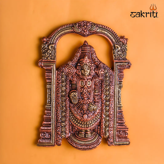Sacred Needs Brass Balaji with Arch Idol – 8 Inch (20.3 cm) Height | Lord Venkateswara (Tirupati Balaji) Brass Statue for Pooja Room & Home Temple