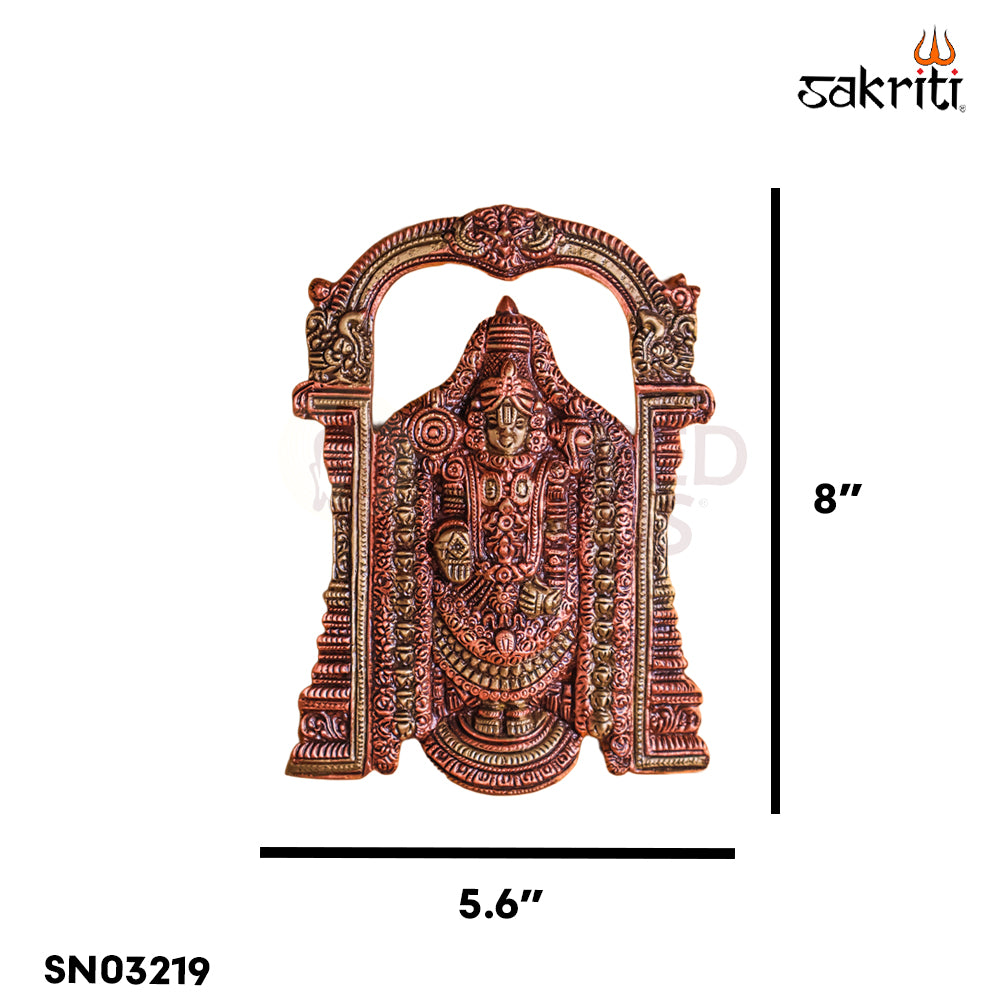 Sacred Needs Brass Balaji with Arch Idol – 8 Inch (20.3 cm) Height | Lord Venkateswara (Tirupati Balaji) Brass Statue for Pooja Room & Home Temple
