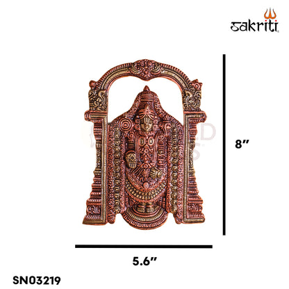 Sacred Needs Brass Balaji with Arch Idol – 8 Inch (20.3 cm) Height | Lord Venkateswara (Tirupati Balaji) Brass Statue for Pooja Room & Home Temple