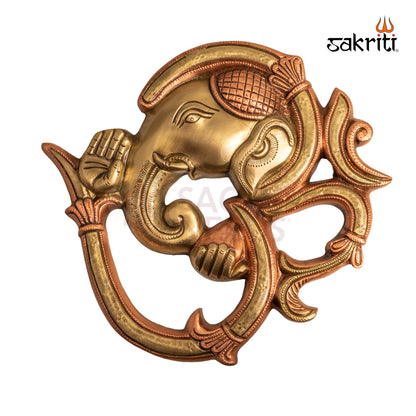 Sacred Needs Brass Om Ganesha Wall Mounted Plate – 8 Inch (20.3 cm) Height | Auspicious Brass Wall Décor for Pooja Room & Home