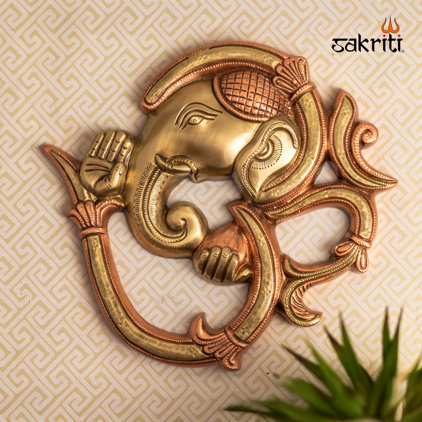 Sacred Needs Brass Om Ganesha Wall Mounted Plate – 8 Inch (20.3 cm) Height | Auspicious Brass Wall Décor for Pooja Room & Home