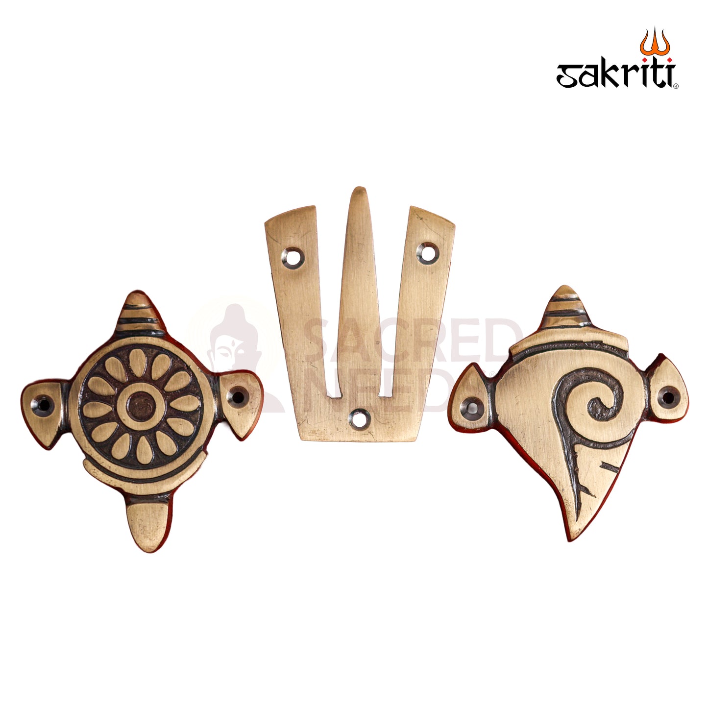 Sacred Needs Brass Shank Chakra Namam Wall Mount – 3.4 Inch (8.6 cm) Height | Vaishnav Symbol Wall Hanging for Pooja Room & Temple