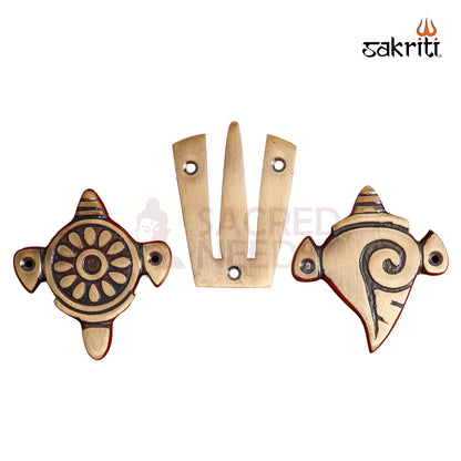 Sacred Needs Brass Shank Chakra Namam Wall Mount – 3.4 Inch (8.6 cm) Height | Vaishnav Symbol Wall Hanging for Pooja Room & Temple