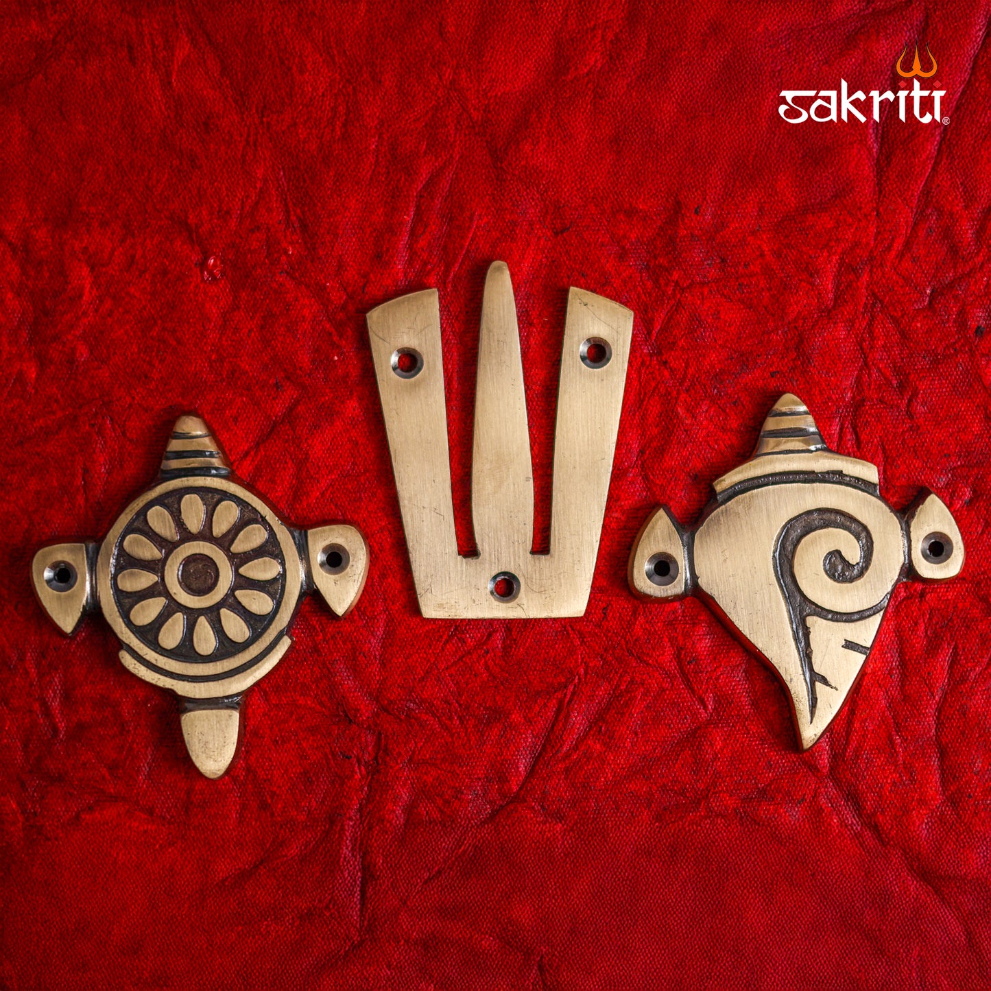 Sacred Needs Brass Shank Chakra Namam Wall Mount – 3.4 Inch (8.6 cm) Height | Vaishnav Symbol Wall Hanging for Pooja Room & Temple