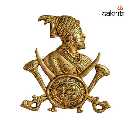 Sacred Needs Brass Chhatrapati Shivaji Maharaj Wall Mount – 6.9 Inch (17.5 cm) Height | Decorative Brass Wall Hanging for Home & Office