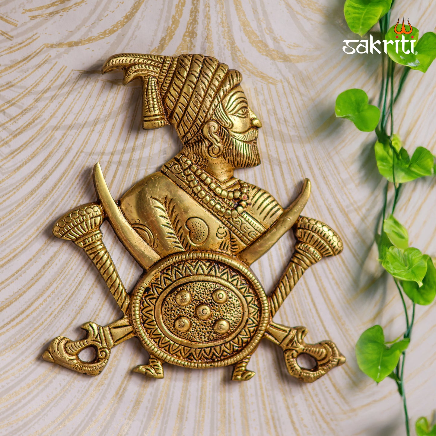Sacred Needs Brass Chhatrapati Shivaji Maharaj Wall Mount – 6.9 Inch (17.5 cm) Height | Decorative Brass Wall Hanging for Home & Office