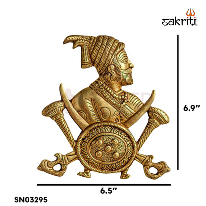 Sacred Needs Brass Chhatrapati Shivaji Maharaj Wall Mount – 6.9 Inch (17.5 cm) Height | Decorative Brass Wall Hanging for Home & Office