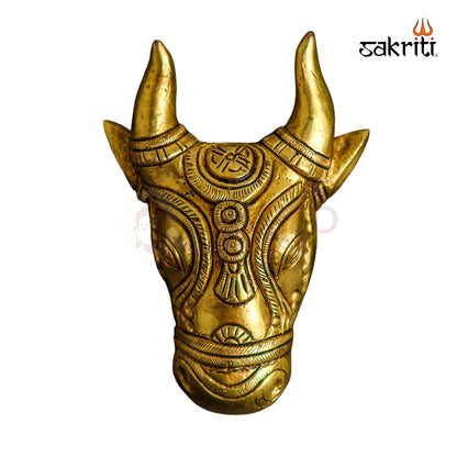 Sacred Needs Brass Nandhi Face Wall Mount – 4.9 Inch (12.4 cm) Height | Nandi Face Brass Wall Hanging for Pooja Room & Temple Décor