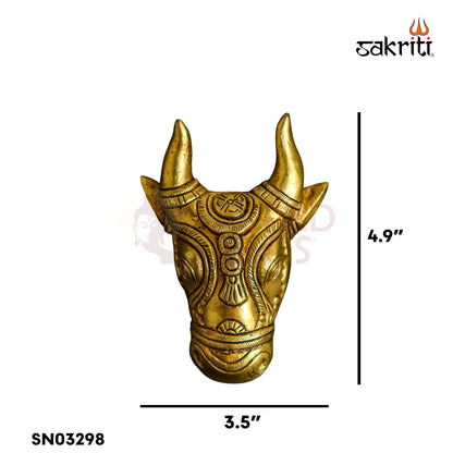 Sacred Needs Brass Nandhi Face Wall Mount – 4.9 Inch (12.4 cm) Height | Nandi Face Brass Wall Hanging for Pooja Room & Temple Décor