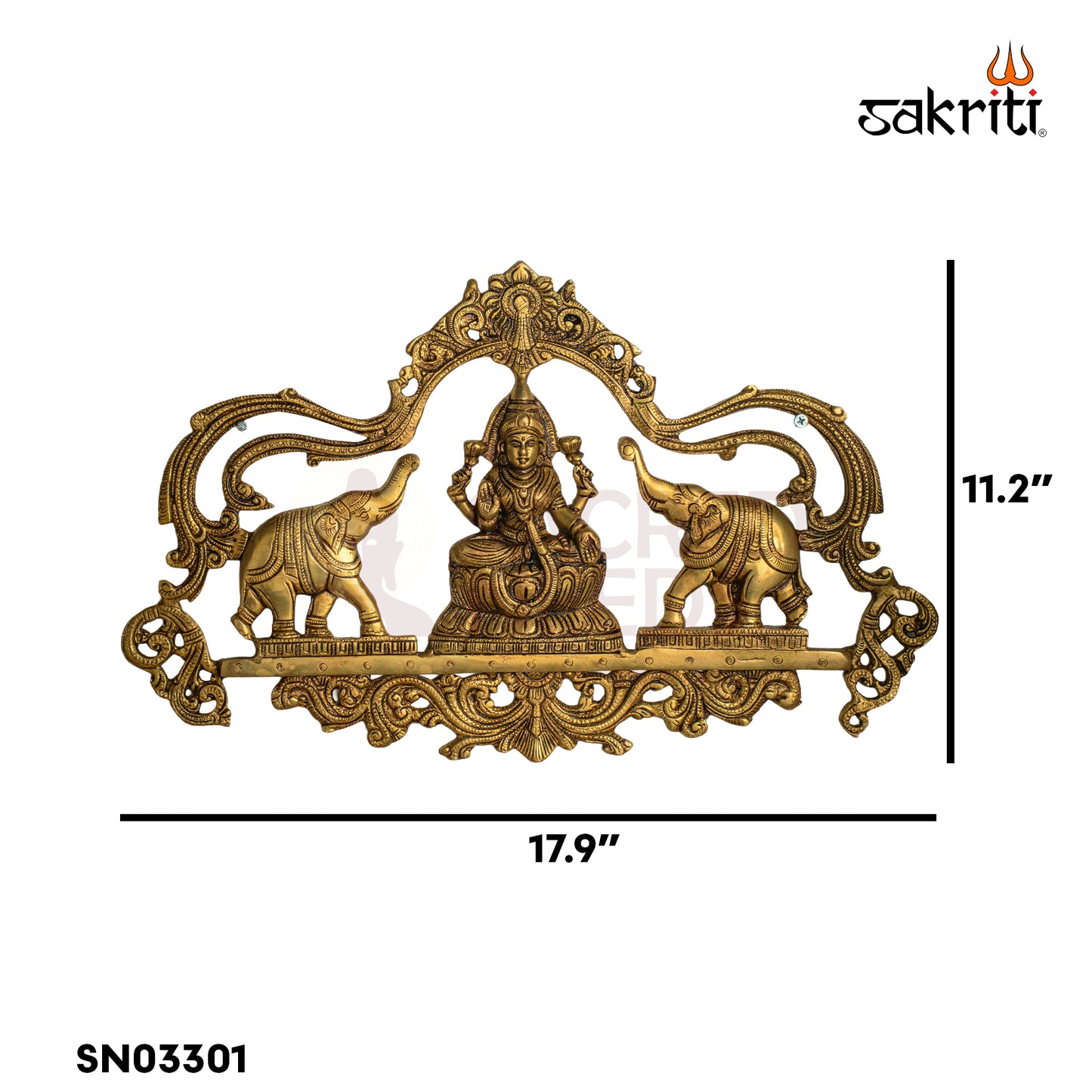 Sacred Needs Brass Gajalakshmi Plate Wall Mount – 11.2 Inch (28.4 cm) Height | Decorative Goddess Lakshmi Wall Hanging for Pooja Room & Home Décor