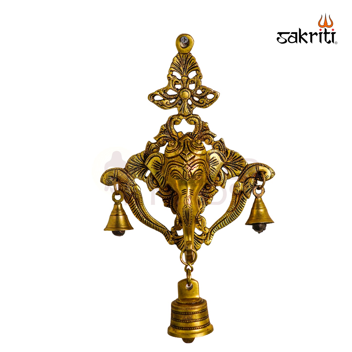 Sacred Needs Brass Elephant Wall Hanging with Bell – 12.5 Inch (31.8 cm) Height | Decorative Brass Elephant Wall Décor for Pooja Room & Home