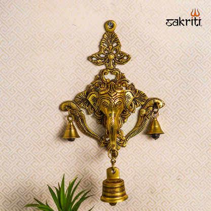 Sacred Needs Brass Elephant Wall Hanging with Bell – 12.5 Inch (31.8 cm) Height | Decorative Brass Elephant Wall Décor for Pooja Room & Home