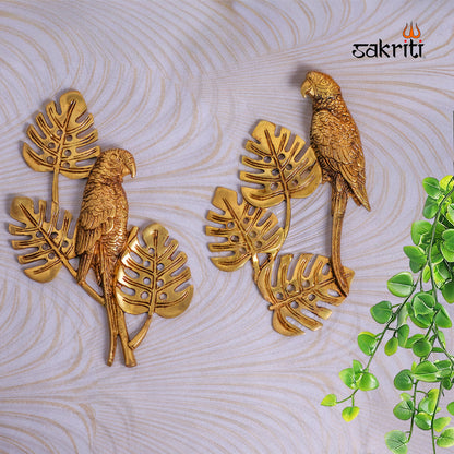 Sacred Needs Brass Parrot with Leaves Wall Mount – 13.5 Inch (34.3 cm) Height | Decorative Brass Bird Wall Hanging for Pooja Room & Home Décor
