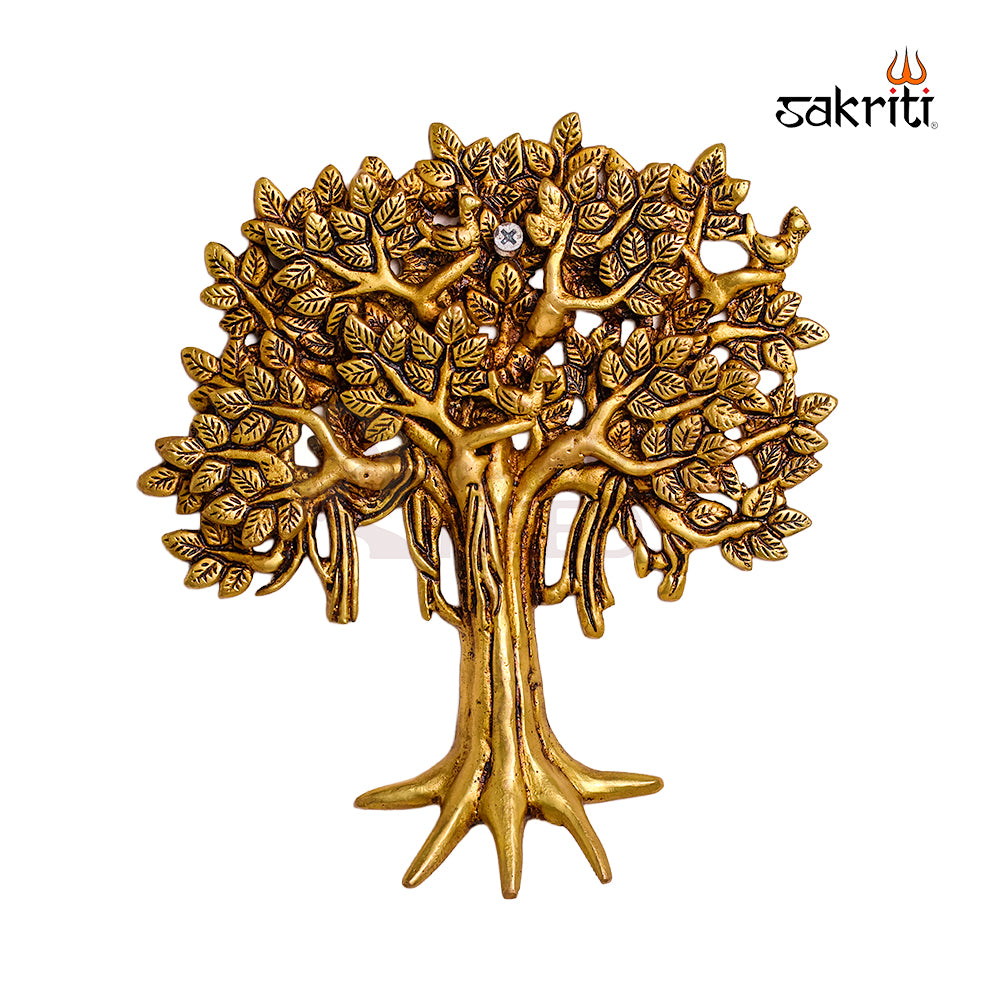Sacred Needs Brass Tree Wall Mount – 8 Inch (20.3 cm) Height | Decorative Brass Tree of Life Wall Hanging for Pooja Room & Home Décor