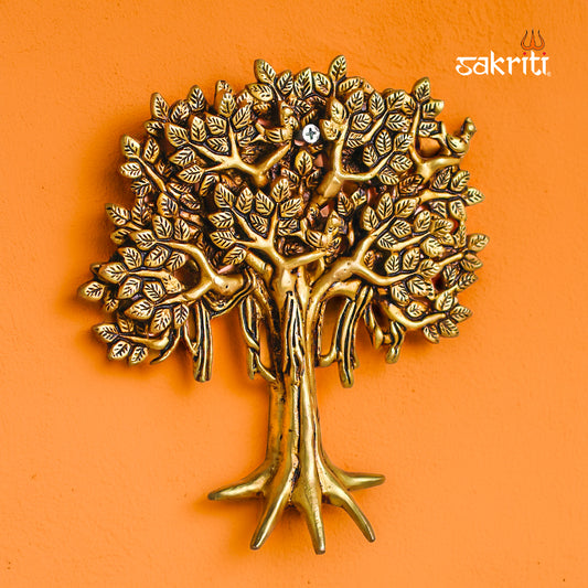 Sacred Needs Brass Tree Wall Mount – 8 Inch (20.3 cm) Height | Decorative Brass Tree of Life Wall Hanging for Pooja Room & Home Décor