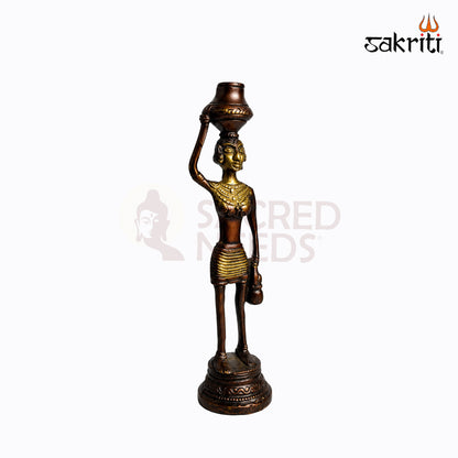 Brass Tribal Lady Set – 7.6 Inch Height | Set of 5 Handcrafted Brass Tribal Lady Figurines for Home Decor & Gifting