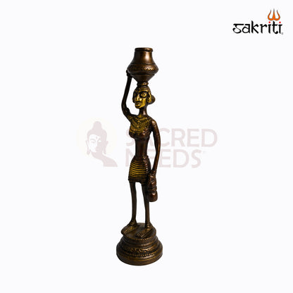 Brass Tribal Lady Set – 7.6 Inch Height | Set of 5 Handcrafted Brass Tribal Lady Figurines for Home Decor & Gifting