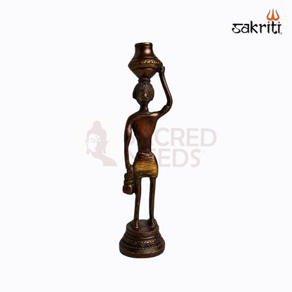 Brass Tribal Lady Set – 7.6 Inch Height | Set of 5 Handcrafted Brass Tribal Lady Figurines for Home Decor & Gifting