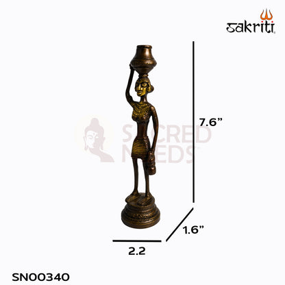 Brass Tribal Lady Set – 7.6 Inch Height | Set of 5 Handcrafted Brass Tribal Lady Figurines for Home Decor & Gifting