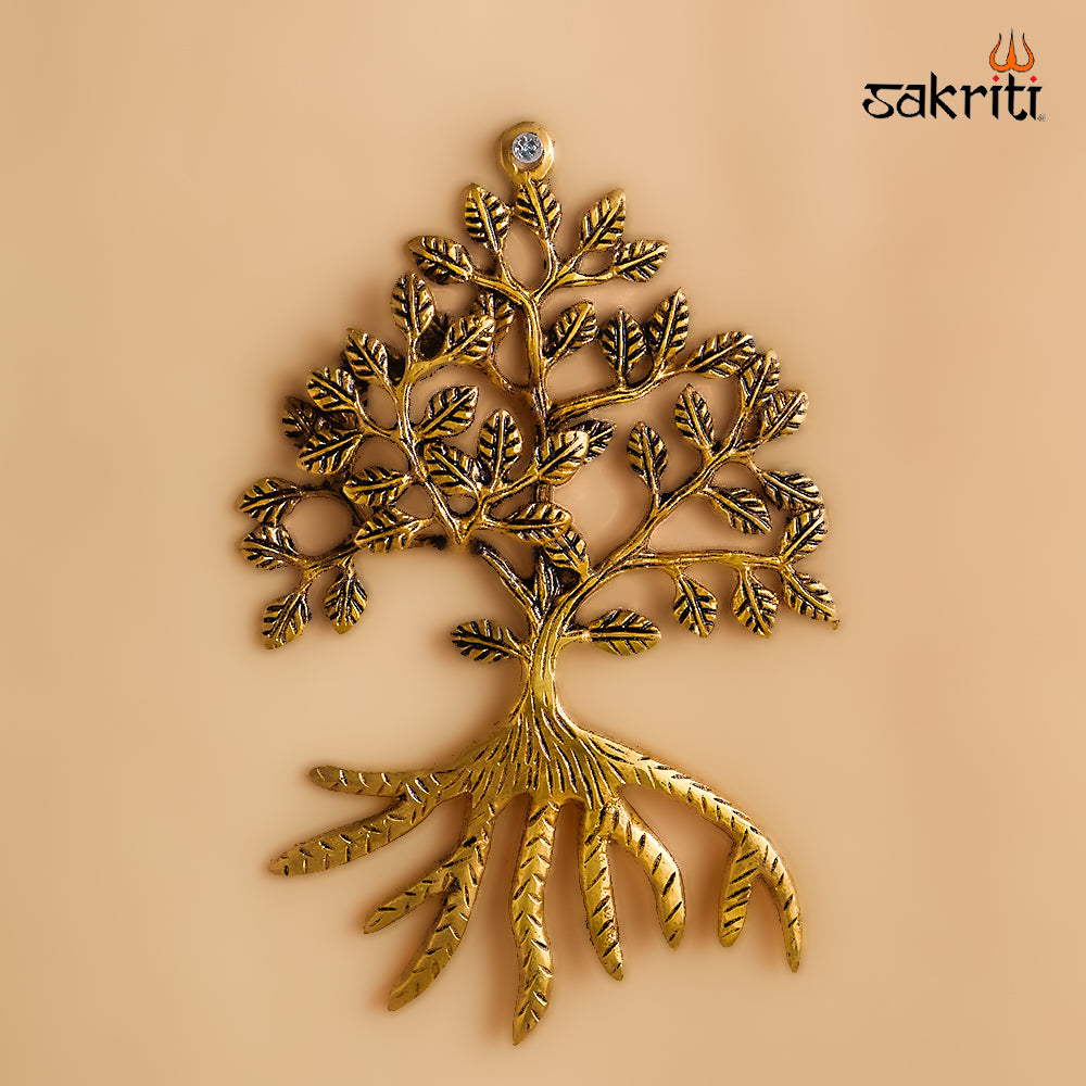 Sacred Needs Brass Tree Wall Mount – 9 Inch (22.9 cm) Height | Decorative Brass Tree of Life Wall Hanging for Pooja Room & Home Décor
