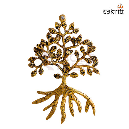 Sacred Needs Brass Tree Wall Mount – 9 Inch (22.9 cm) Height | Decorative Brass Tree of Life Wall Hanging for Pooja Room & Home Décor