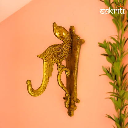 Sacred Needs Brass Parrot Bracket – 8.5 Inch (21.6 cm) Height | Traditional Decorative Brass Wall Bracket for Temple, Swing & Home Décor