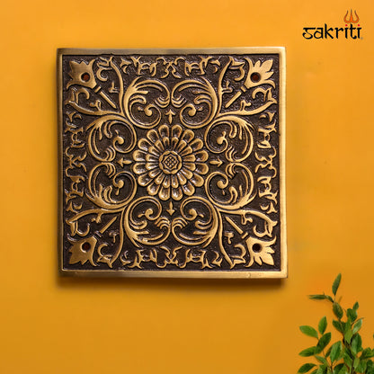 Sacred Needs Brass Flower Wall Mounted Plate – 6 Inch (15.2 cm) | Decorative Brass Floral Wall Hanging for Pooja Room & Home Décor