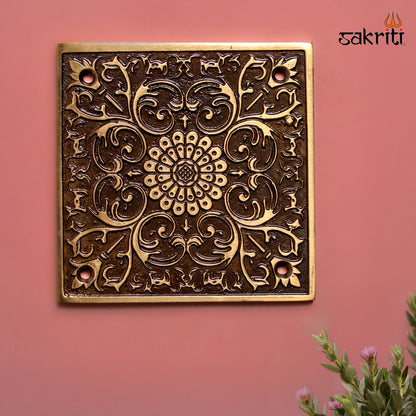 Sacred Needs Brass Flower Wall Mounted Plate – 4 Inch (10.2 cm) | Decorative Brass Floral Wall Hanging for Pooja Room & Home Décor