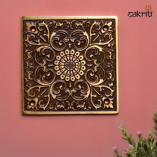Sacred Needs Brass Flower Wall Mounted Plate – 4 Inch (10.2 cm) | Decorative Brass Floral Wall Hanging for Pooja Room & Home Décor